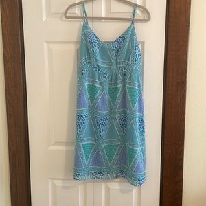 Old navy blue and green dress with adjustable straps, 35” length - NEVER WORN